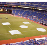 BASEBALL TARP WITH GROUND STAKES (26' ROUND - 6 OZ. POLYETHYLENE) (HOME PLATE) (WHITE OR SILVER - REVERSIBLE)