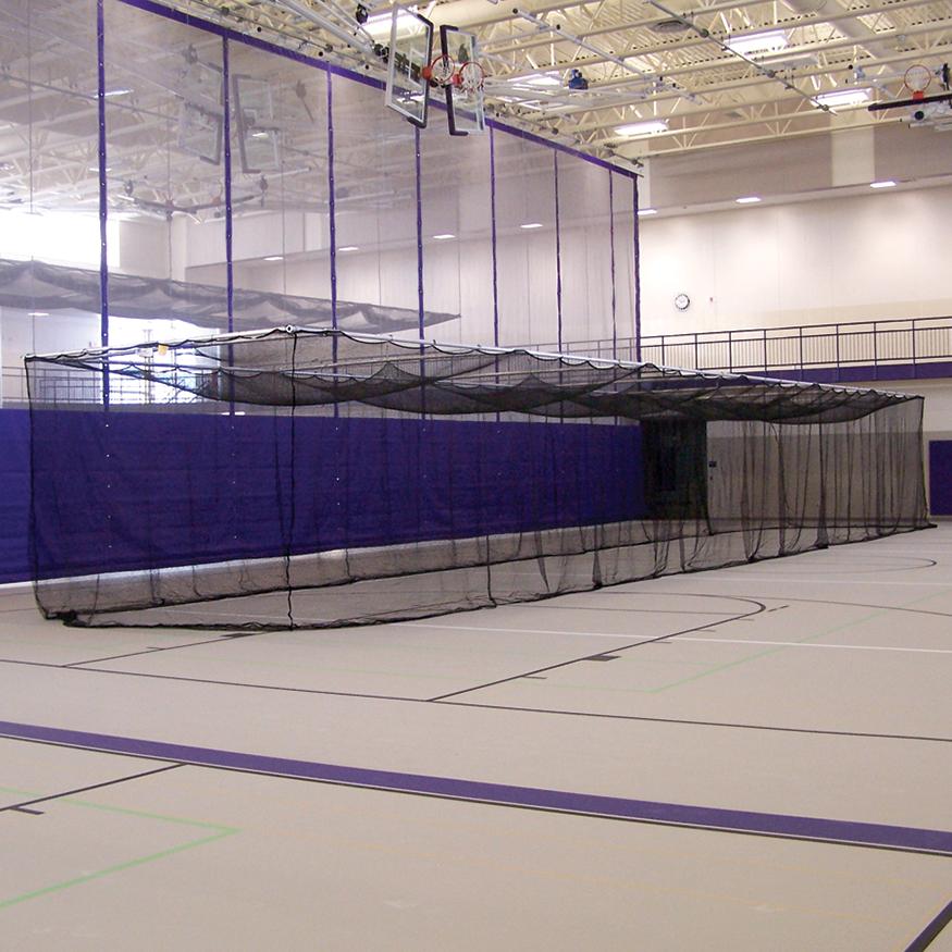 BATTING CAGES - CEILING SUSPENDED, RETRACTABLE (70'L X 12'W X 11'H) - (1-3/4" MESH - BASEBALL) (BLACK)